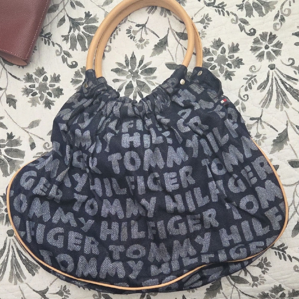 Tommy Hilfiger Black and Tan Logo Tote